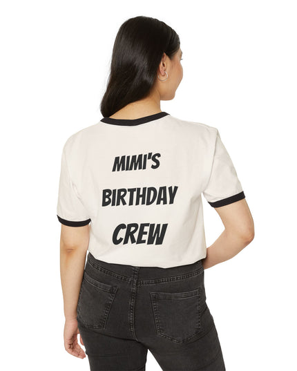 Pick Me! Win Big Casino Graphic Ringer T-Shirt — "Mimi's Birthday Crew" Back