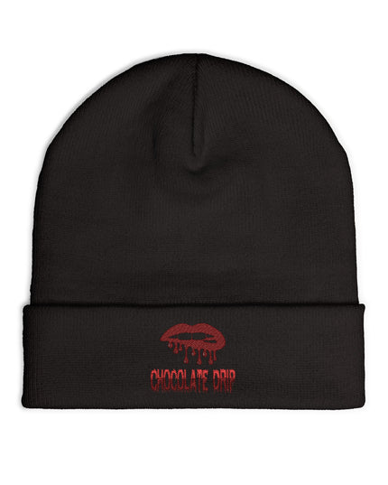 Embroidered Chocolate Drip Knit Beanie