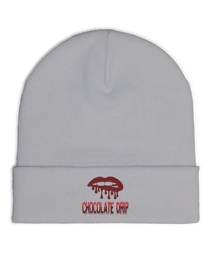 Embroidered Chocolate Drip Knit Beanie