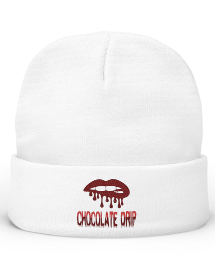 Embroidered Chocolate Drip Knit Beanie