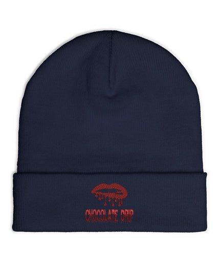 Embroidered Chocolate Drip Knit Beanie