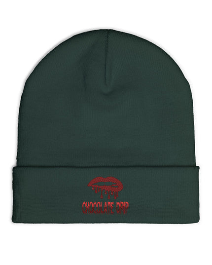 Embroidered Chocolate Drip Knit Beanie