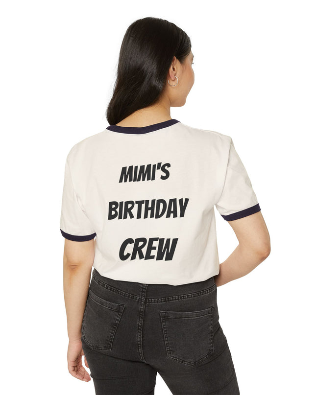 Pick Me! Win Big Casino Graphic Ringer T-Shirt — "Mimi's Birthday Crew" Back