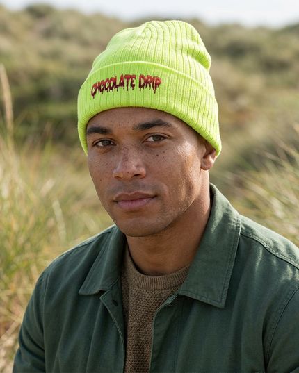 Chocolate Drip Ribbed Knit Beanie