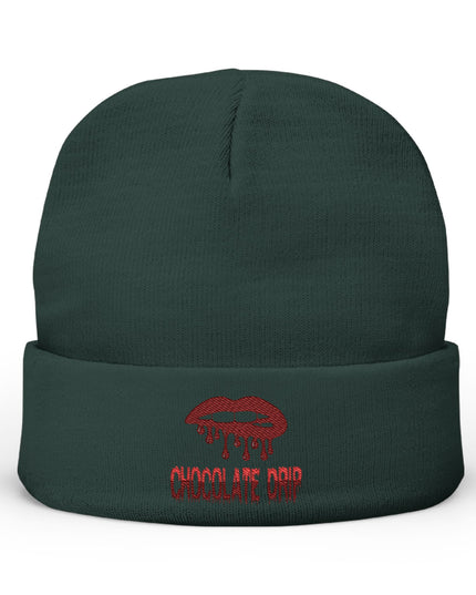 Embroidered Chocolate Drip Knit Beanie