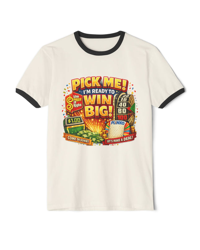 Pick Me! Win Big Casino Graphic Ringer T-Shirt — "Mimi's Birthday Crew" Back