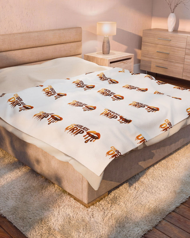 Velveteen Plush Blanket — 'Chocolate Drip' Cozy Dessert Pattern Throw