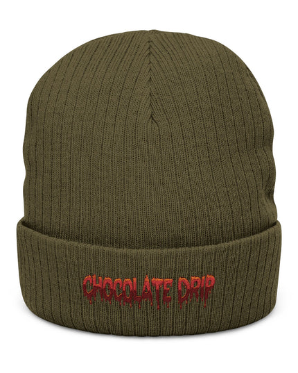 Chocolate Drip Ribbed Knit Beanie