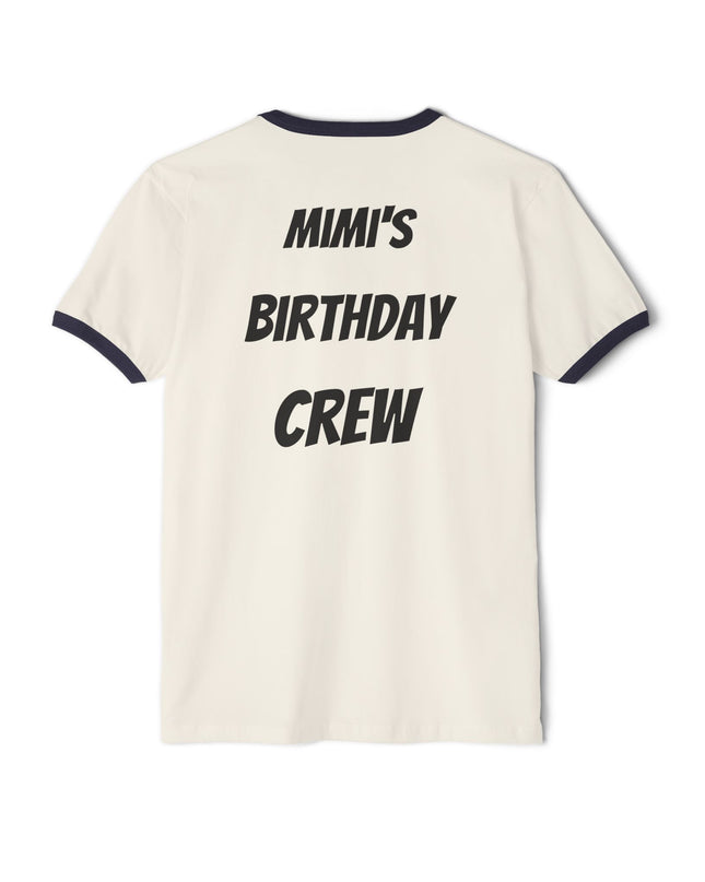 Pick Me! Win Big Casino Graphic Ringer T-Shirt — "Mimi's Birthday Crew" Back