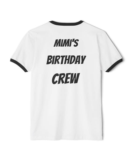 Pick Me! Win Big Casino Graphic Ringer T-Shirt — "Mimi's Birthday Crew" Back