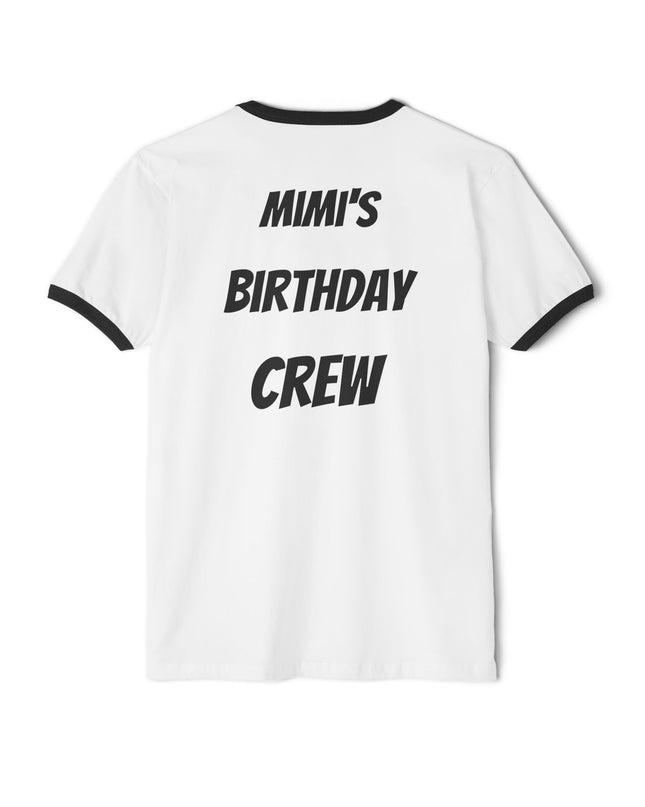 Pick Me! Win Big Casino Graphic Ringer T-Shirt — "Mimi's Birthday Crew" Back