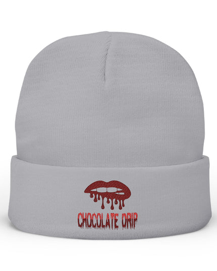 Embroidered Chocolate Drip Knit Beanie