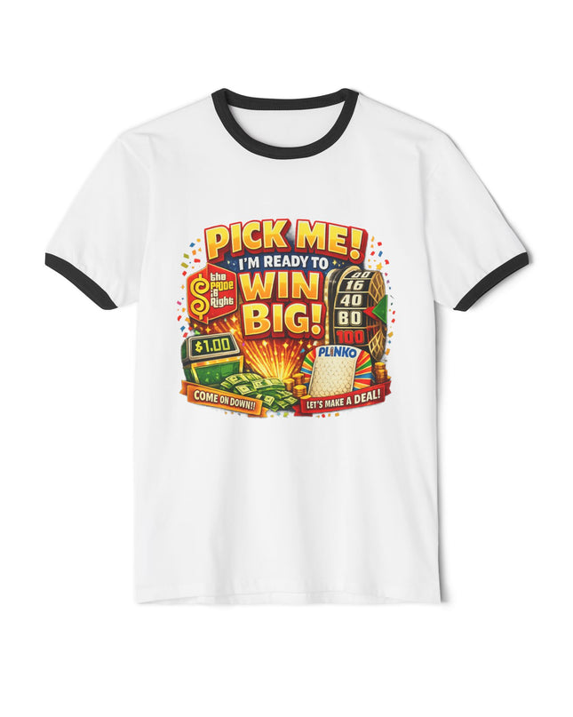 Pick Me! Win Big Casino Graphic Ringer T-Shirt — "Mimi's Birthday Crew" Back