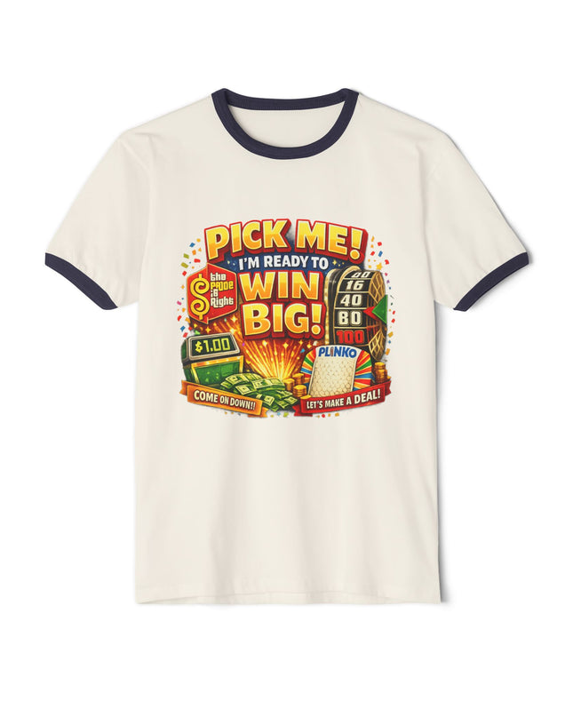 Pick Me! Win Big Casino Graphic Ringer T-Shirt — "Mimi's Birthday Crew" Back