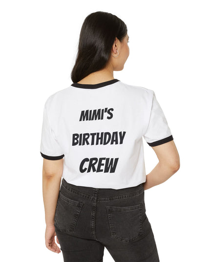 Pick Me! Win Big Casino Graphic Ringer T-Shirt — "Mimi's Birthday Crew" Back