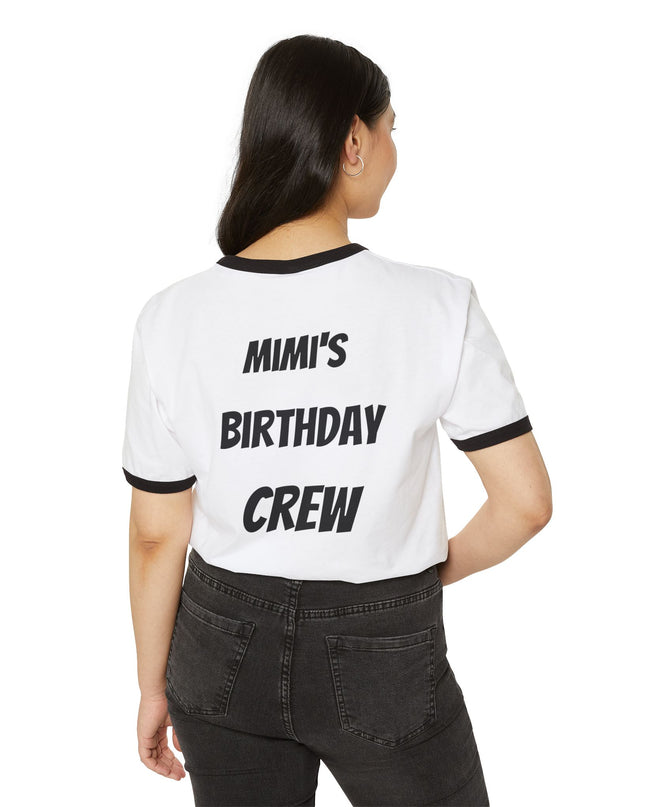 Pick Me! Win Big Casino Graphic Ringer T-Shirt — "Mimi's Birthday Crew" Back