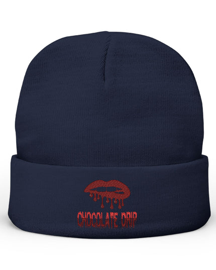 Embroidered Chocolate Drip Knit Beanie