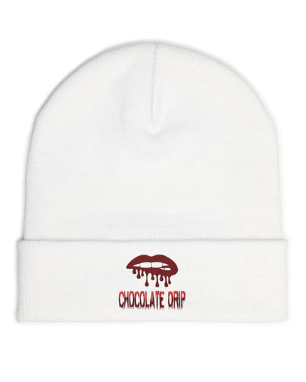 Embroidered Chocolate Drip Knit Beanie