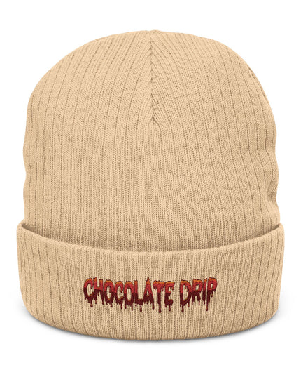 Chocolate Drip Ribbed Knit Beanie