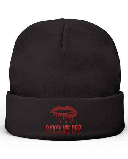 Embroidered Chocolate Drip Knit Beanie