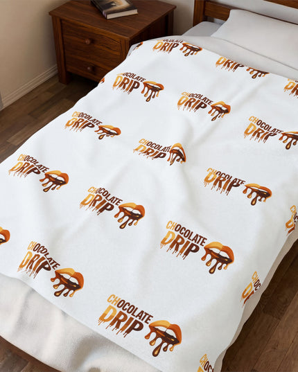 Velveteen Plush Blanket — 'Chocolate Drip' Cozy Dessert Pattern Throw