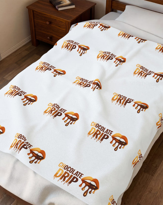 Velveteen Plush Blanket — 'Chocolate Drip' Cozy Dessert Pattern Throw